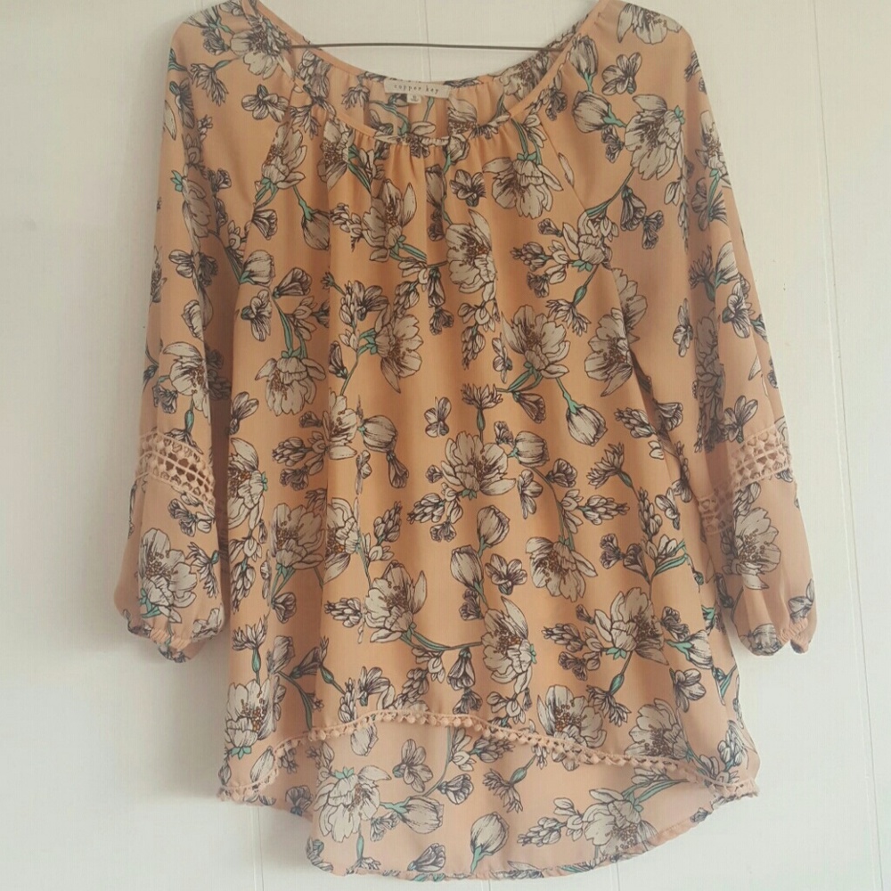 Copper Key Peasant Flowy Top